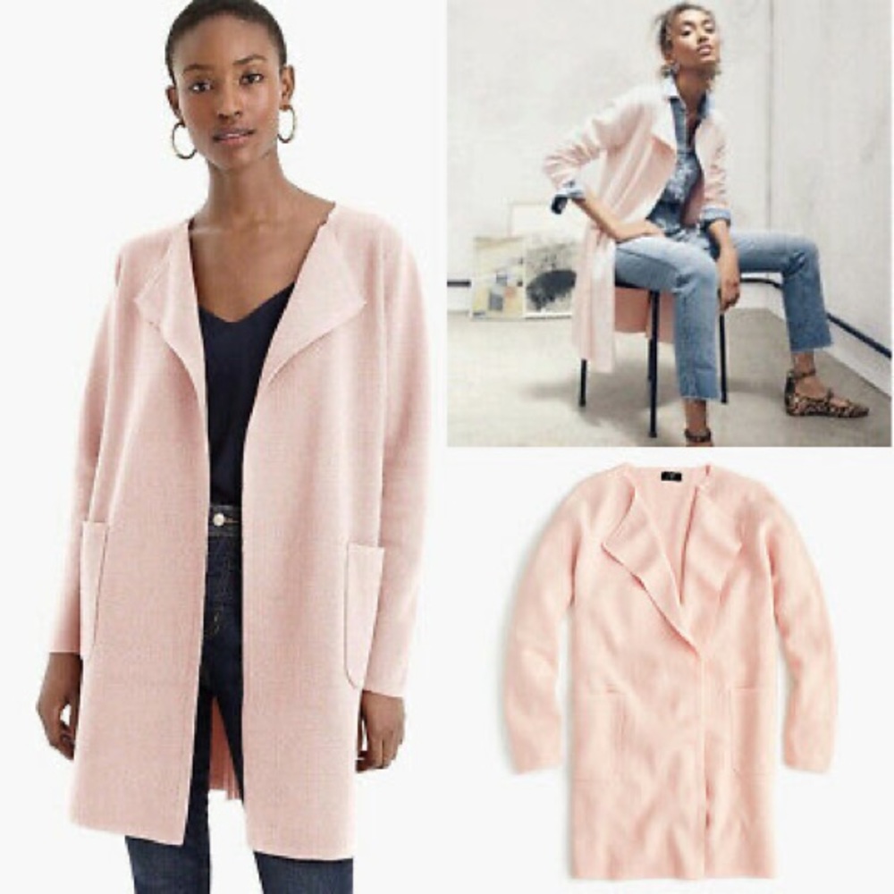 J. Crew 365 Juliette Collarless Pink Cotton Wool Sweater Blazer Long Cardigan